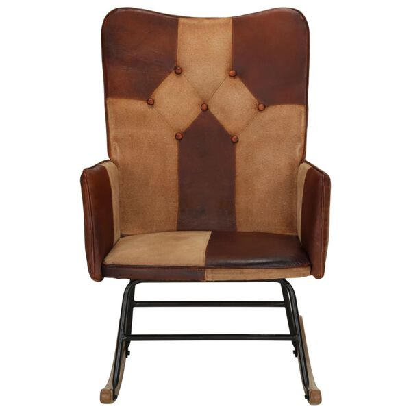 vidaXL Supama kėdė, rudos spalvos, tikra oda ir drobė