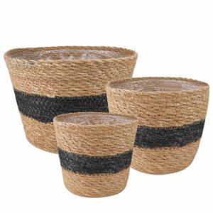 vidaXL Jūros žolės augalų krep&scaron;iai 3 pcs Natūrali ir juoda &Oslash;26 x 19 cm