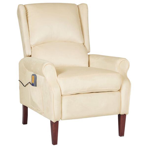 vidaXL Atlošiamas masažinis krėslas, kreminės spalvos, aksomas