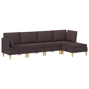 vidaXL Modulinė sofa su laikymo vieta 5 pcs Tamsiai rudas Audinys