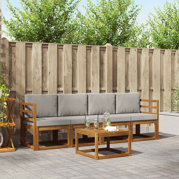 vidaXL Lauko sofos komplektas 5 pcs Natūrali ir &scaron;viesiai pilka