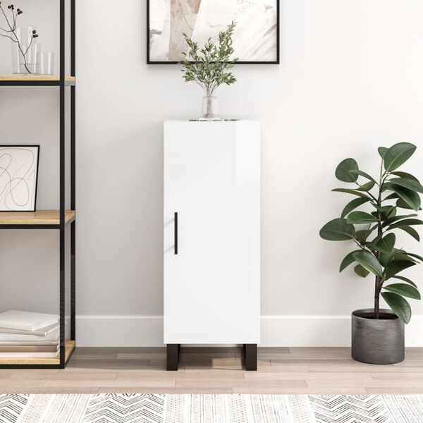 vidaXL &Scaron;oninė spintelė, balta, 34,5x34x90cm, apdirbta mediena, blizgi