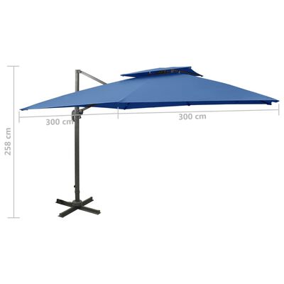 vidaXL Gembinis skėtis su dvigubu viršumi, tamsiai mėlynas, 300x300cm