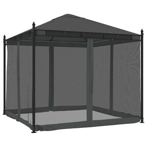 vidaXL Pavėsinė su tinkleliais, antracito, 2,93x2,93m, plienas