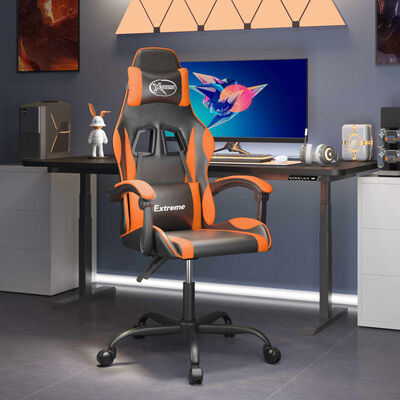 vidaXL Pasukama žaidimų kėdė, juodos/oranžinės spalvos, dirbtinė oda