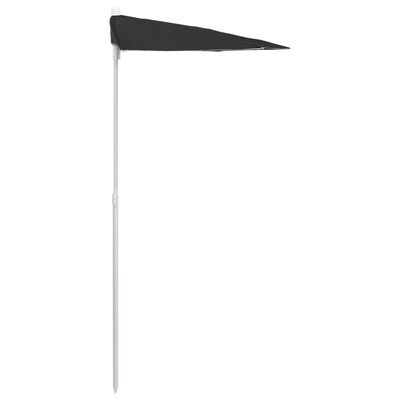 vidaXL Pusapvalis sodo skėtis su stulpu, juodos spalvos, 180x90cm