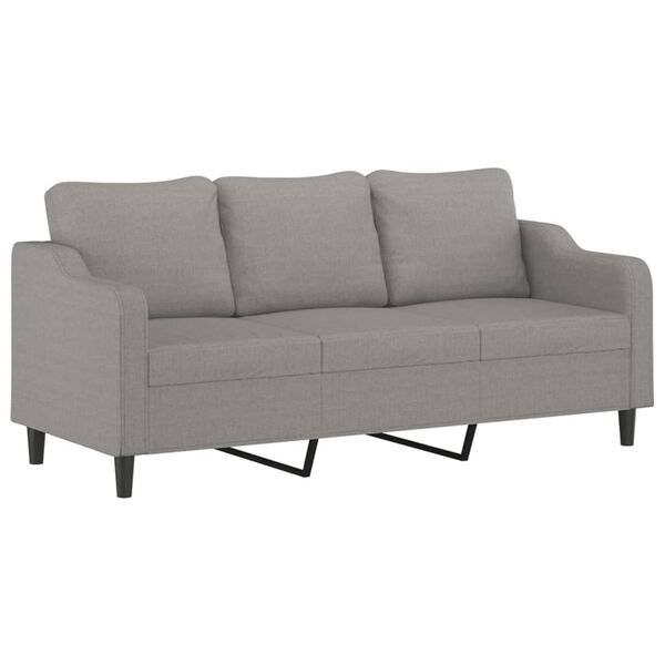 vidaXL Trivietė sofa su pagalvėmis, &scaron;viesiai pilka, 180cm, audinys