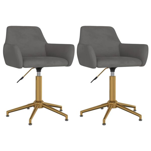 vidaXL Pasukamos valgomojo kėdės, 2vnt., tamsiai pilkos, aksomas