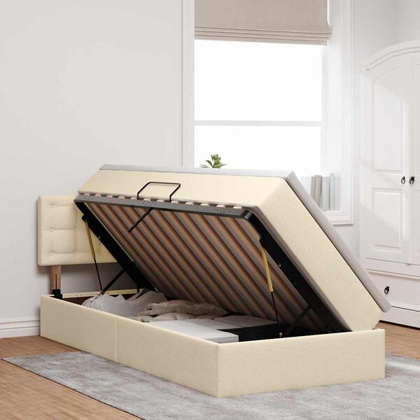 vidaXL Lova su daiktų laikymo vieta ir čiužiniu Kremas 100 x 200 cm
