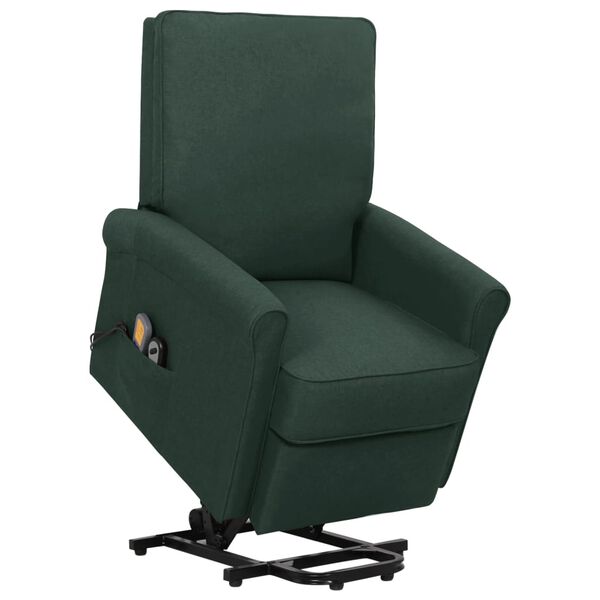 vidaXL Atsistojantis masažinis krėslas, tamsiai žalias, audinys