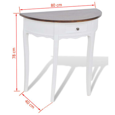vidaXL Konsolinis staliukas su stalčiuku, rudas stalviršis, pusapvalis