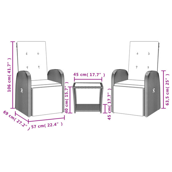 vidaXL Sodo komplektas su pagalvėlėmis, 3 dalių, pilkas, poliratanas