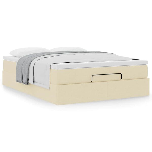 vidaXL Osmanų lova su čiužiniu, kreminis, 140x200cm, audinys