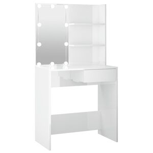 vidaXL Kosmetinis staliukas su LED, baltas, 74,5x40x141cm, blizgus