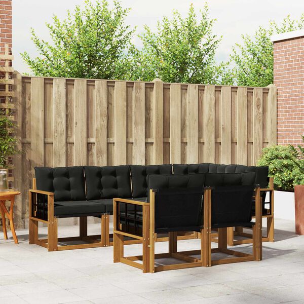 vidaXL Lauko sofos komplektas su pagalve 7 pcs Natūrali ir juoda