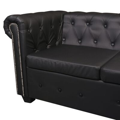 vidaXL Chesterfield kampinė šešiavietė sofa, dirbtinė oda, juoda