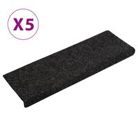 vidaXL Laiptų kilimėliai, 5vnt., juodi, 65x21x4cm, perforuoti adatomis
