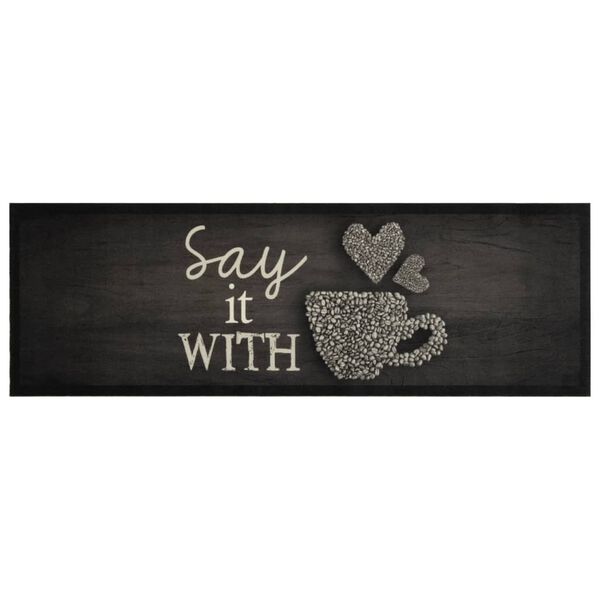 vidaXL Virtuvės kilimėlis, juodas, 60x180cm, aksomas, plaunamas