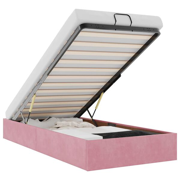 vidaXL Osmanų lovos rėmas be čiužinio, rožinis, 90x200 cm, aksomas
