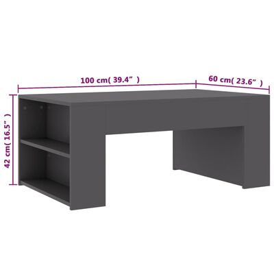 vidaXL Kavos staliukas, pilkos spalvos, 100x60x42cm, MDP