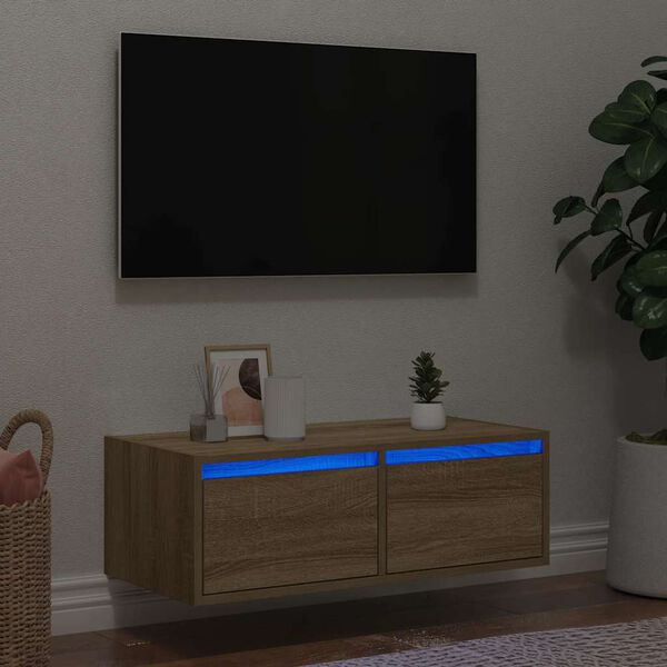vidaXL Televizoriaus spintelė su LED ap&scaron;vietimu, ąžuolo, 75x35,5x25 cm