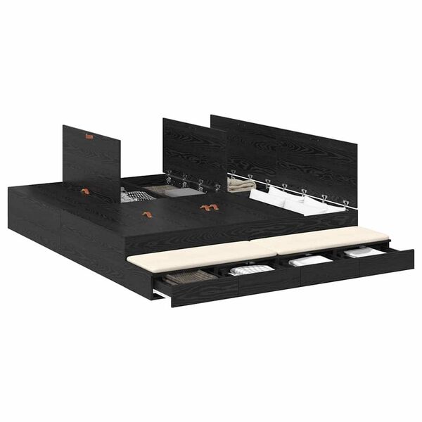 vidaXL Lova su daiktų laikymo vieta su stalčių Juodas ąžuolas 180 cm
