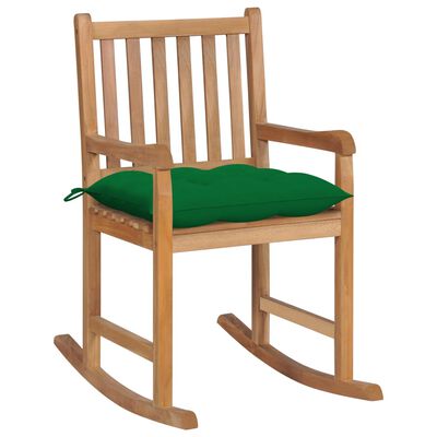 vidaXL Supama kėdė su žalia pagalvėle, tikmedžio masyvas