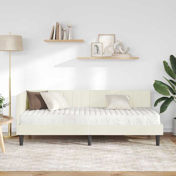 vidaXL Kampinė lovos konstrukcija su čiužiniu 2 pcs Kreminė Aksomas