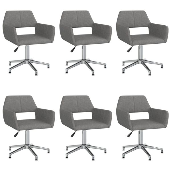 vidaXL Pasukamos valgomojo kėdės, 6vnt., &scaron;viesiai pilkos, audinys