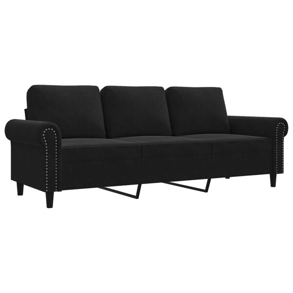 vidaXL Trivietė sofa, juodos spalvos, 180cm, aksomas