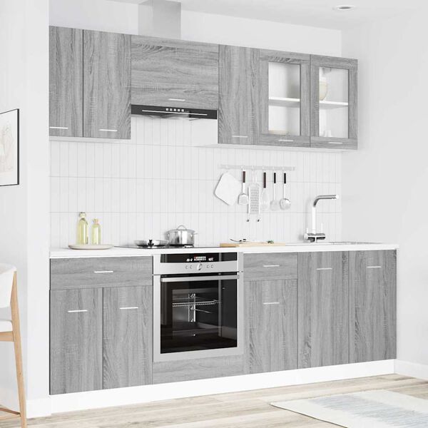 vidaXL Virtuvės spintelių komplektas Lyon 8 pcs Pilkas Sonoma