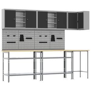 vidaXL Darbo spintos rinkinys su lentyna 10 pcs Juoda ir pilka