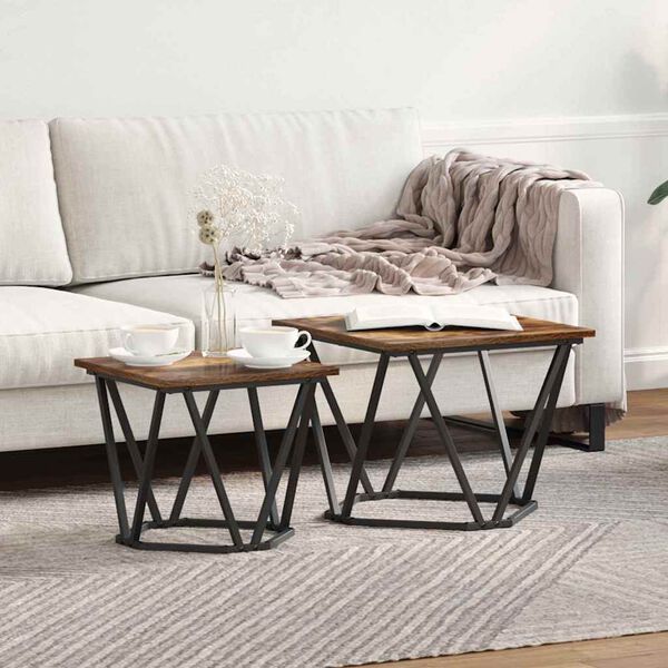 vidaXL &Scaron;oninių staliukų komplektas 2 pcs Rūkyta ąžuolas