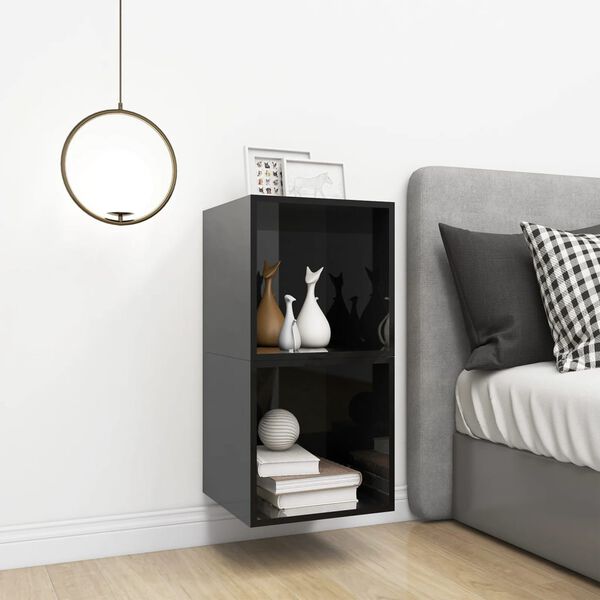 vidaXL Sieninės spintelės, 2vnt., juodos, 37x37x37cm, apdirbta mediena