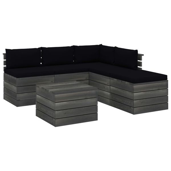 vidaXL Sodo komplektas i&scaron; palečių su pagalvėlėmis, 6 dalių, pu&scaron;is