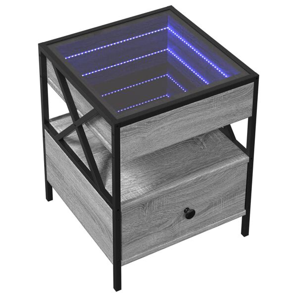 vidaXL Kavos staliukas su Infinity LED lemputėmis, pilkas, 40x40x51cm
