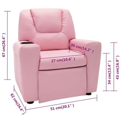 vidaXL Vaikiškas atlošiamas krėslas, rožinės spalvos, dirbtinė oda