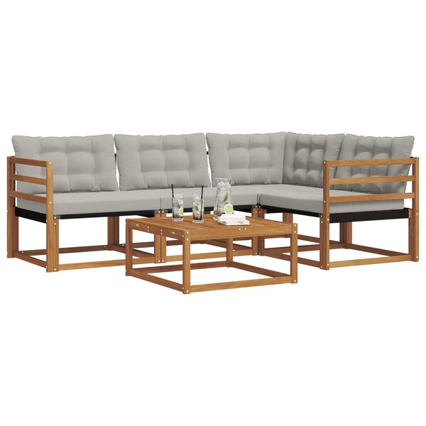 vidaXL Lauko sofos komplektas 5 pcs Natūrali ir &scaron;viesiai pilka