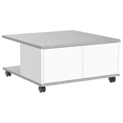 FMD Kilnojamas kavos staliukas, betono ir blizgi balta, 70x70x35,5cm