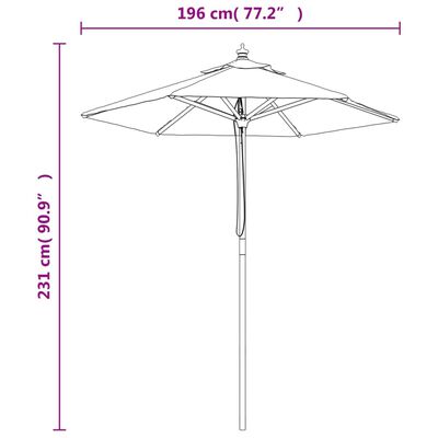vidaXL Sodo skėtis su mediniu stulpu, terakota spalvos, 196x231cm