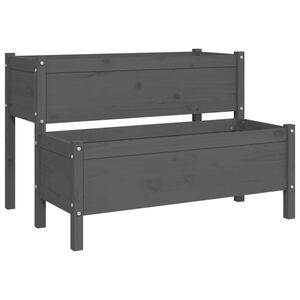 vidaXL Lovelis, pilkos spalvos, 110x84x75cm, pu&scaron;ies medienos masyvas