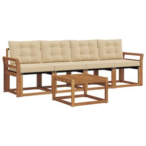 vidaXL Lauko sofos komplektas su pagalve 5 pcs Natūralus ir bežinis