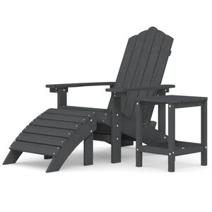 vidaXL Sodo Adirondack kėdė su pakoja ir staliuku, antracito, HDPE