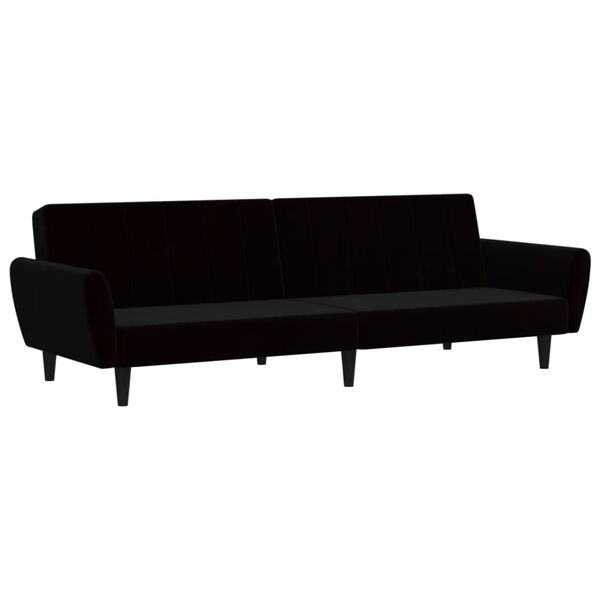 vidaXL Dvivietė sofa-lova, juodos spalvos, aksomas