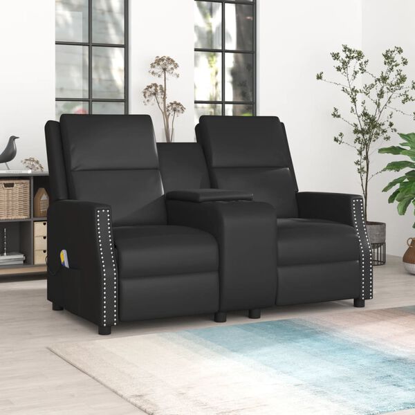 vidaXL Dvivietis atlošiamas masažinis krėslas, juodas, dirbtinė oda