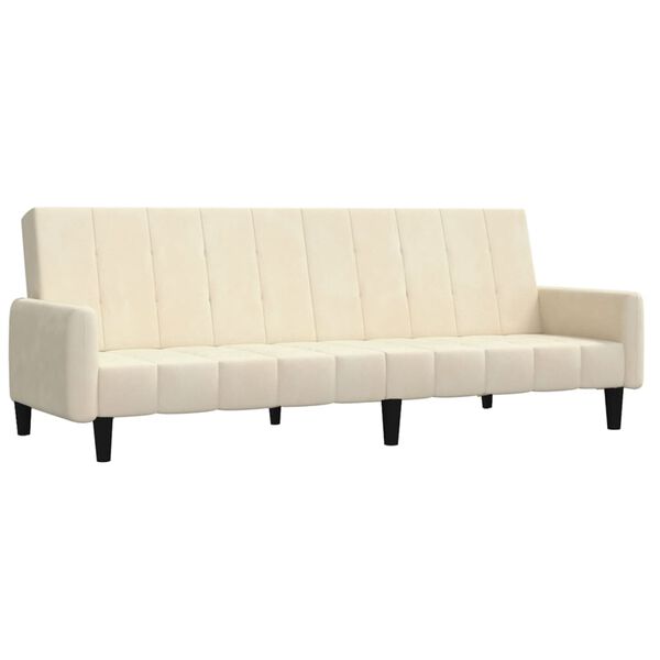 vidaXL Dvivietė sofa-lova, kreminės spalvos, aksomas