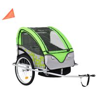 vidaXL 2-1 Dviračio priekaba ir vežimėlis, žalios ir pilkos spalvos