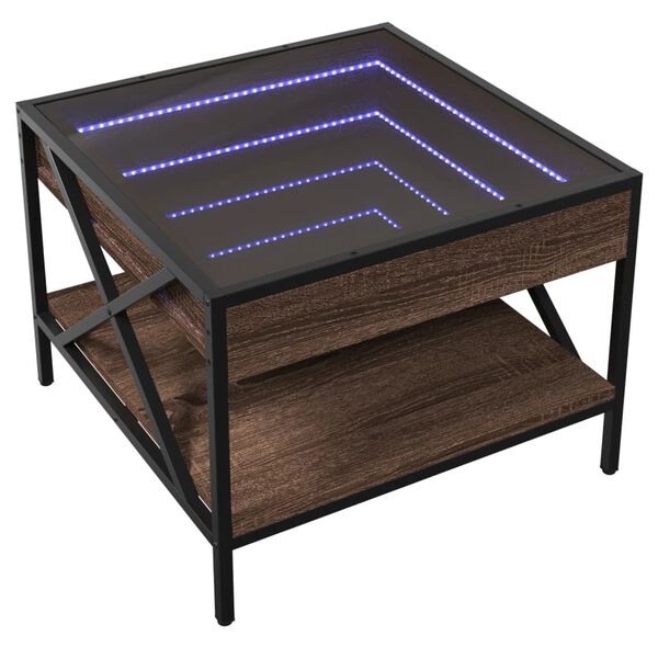 vidaXL Kavos staliukas su Infinity LED lemputėmis, rudas, 50x50x38cm