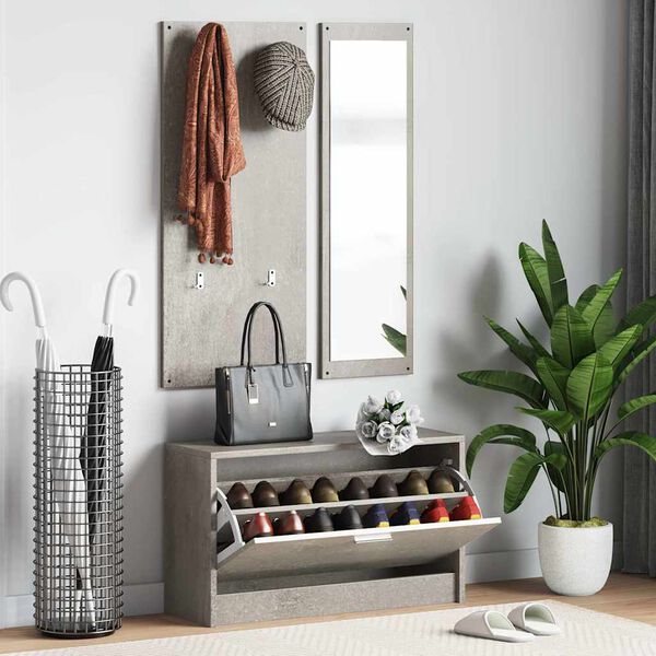 vidaXL 3-1 Batų spintelės komplektas, betono pilkas, apdirbta mediena