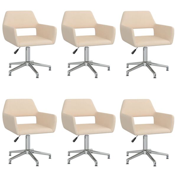 vidaXL Valgomojo kėdės, 6 vnt., kreminės spalvos, audinys, pasukamos